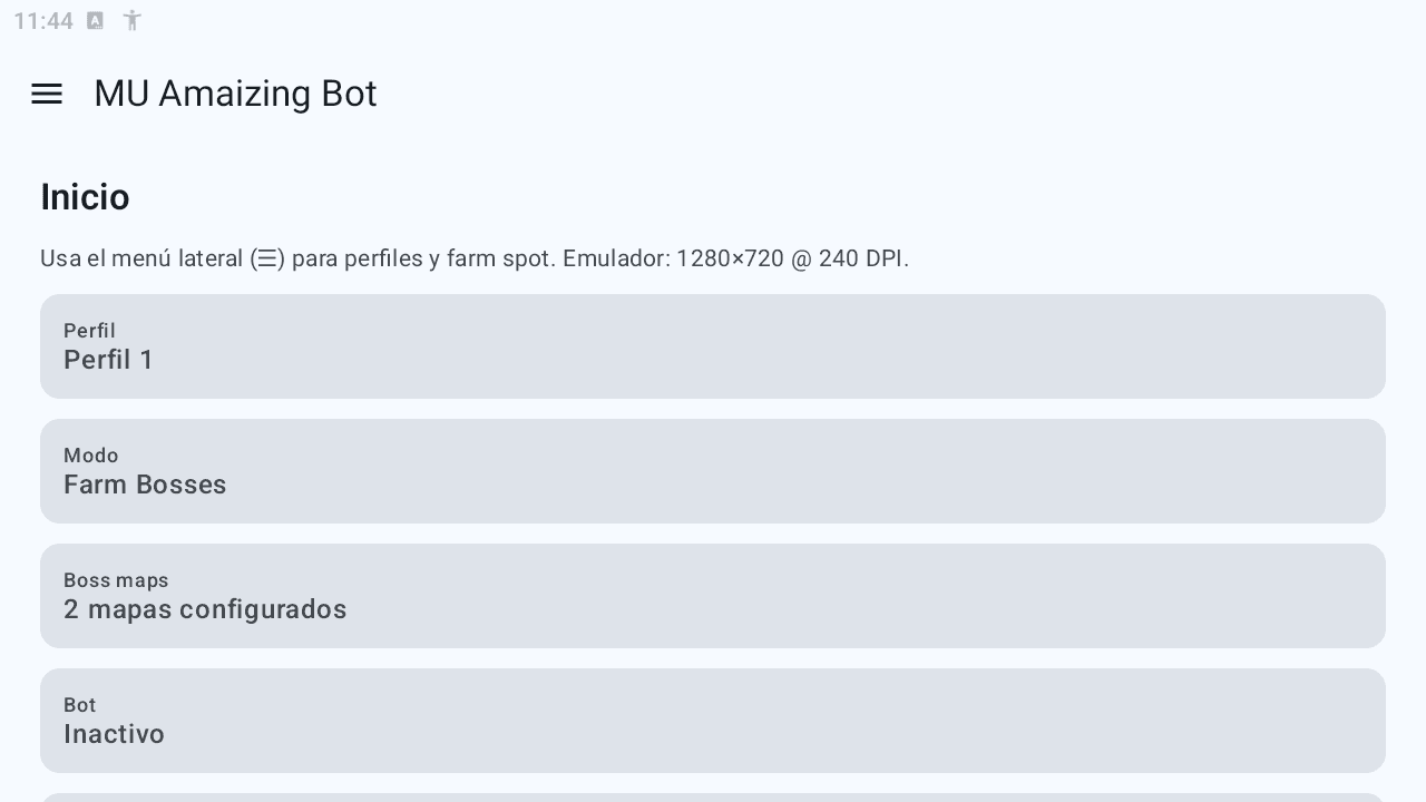 Pantalla principal de la app MUAmaizingBot