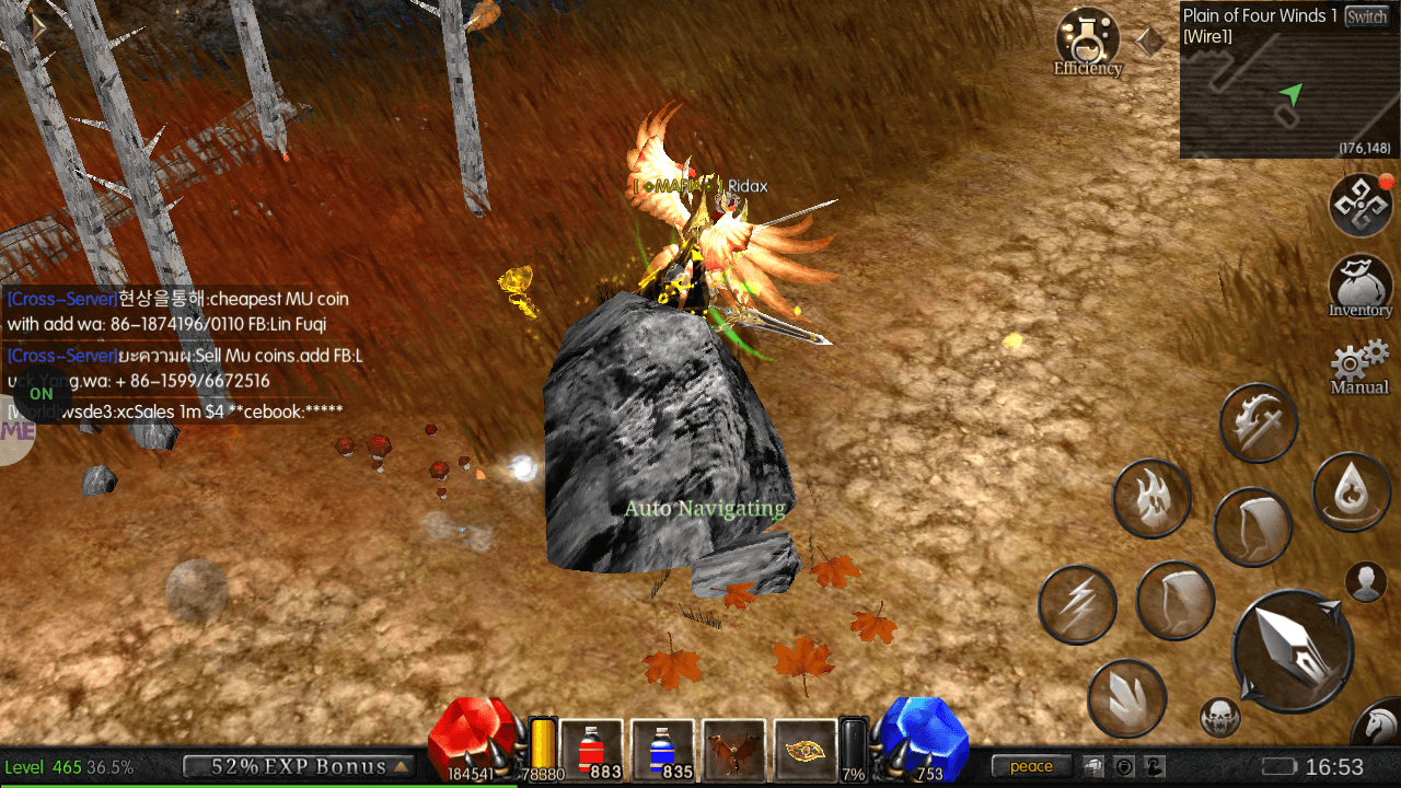 Personaje en Auto Navigating hacia el farm spot en Plain of Four Winds